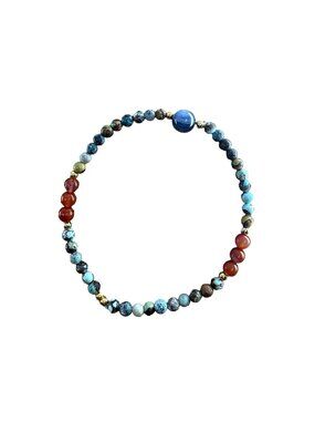 Natural Turquoise Nanhong Agate Kyanite Bead Bracelet 18K Gold-Plated 5.7g 7.5"